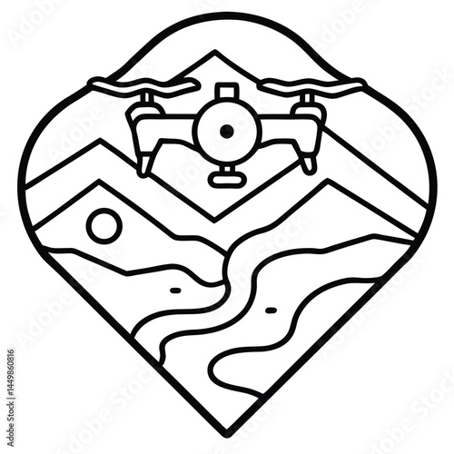 Drone Vector Silhouette illustration Mapping drone drawing terrain contours