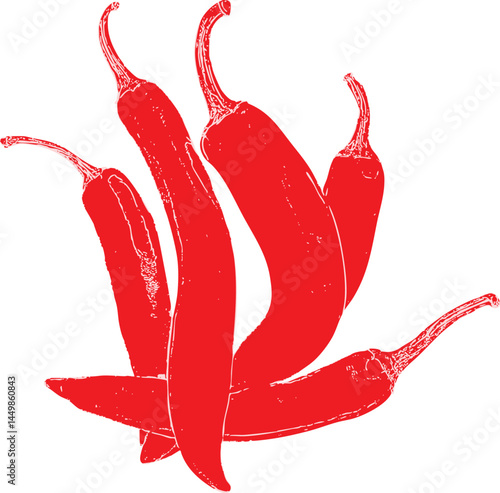 A bunch of chili peppers overlapping in a bold composition, full of energy and motion. This artwork conveys abundance, flavor, and culinary heat in a dynamic visual.