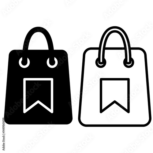 shopping bag icon with bookmark, Shopping list, favorite, save, cart, simple flat style, illustration, logo sign symbol pictogram template, for ui or ux isolated on white for mobile app, editable
