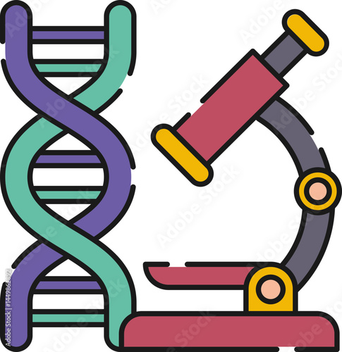DNA Helix Structure and Microscope Genetic Research Illustration