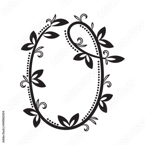 Decorative letter O in vintage floral style with elegant vine and leaf ornament. Great for logos, wedding invites, and eco designs.