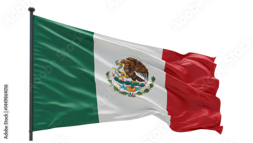 mexico flag waving in wind isolated on transparent png