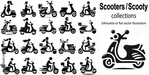 Scooters or scooty vector collections, scooter bike flat vectors, collection of Scooters on white or transparent background