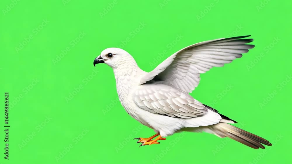 White Bird Flying Against Green chromakey Background White Bird Flying Against Green chromakey Background