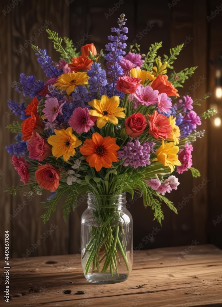 custom made wallpaper toronto digitalSpring blooms in vibrant bouquet, illuminated by warm lamplight on rustic wood ,  flowers,  floral,  wooden