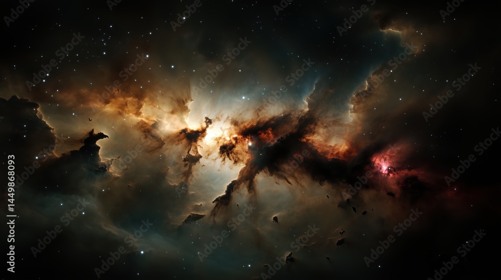 Dramatic nebula explosion in deep space with colorful clouds and stars Dramatic nebula explosion in deep space with colorful clouds and stars