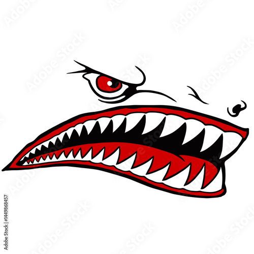 angry shark face with sharp teeth, bold vector design