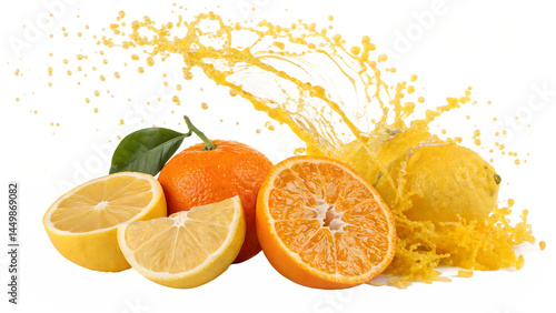 Fresh citrus fruits juice splash png ai isolated on a white background