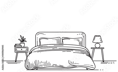Bed doodle icon in vector. Hand drawn bed sketch. Children room