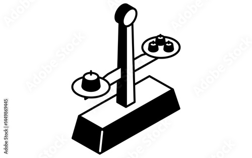 分銅ののった秤のシンプルな線画アイコン、アイソメトリックイラスト