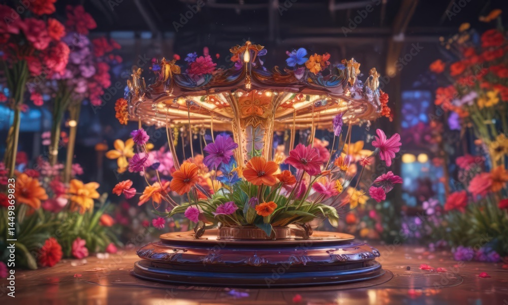 Vibrant floral carousel spins on phone screen Blooming flowers in vivid hues , nature, lilies Vibrant floral carousel spins on phone screen Blooming flowers in vivid hues , nature, lilies