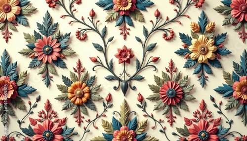 Intricate floral damask pattern in muted tones, home, elegant, image