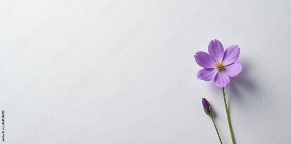 Single lavender flower against a soft white backdrop, fresh, organic Single lavender flower against a soft white backdrop, fresh, organic