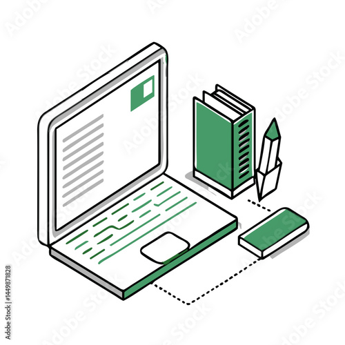 Notebook Computer Icon with Office Accessories for Productivity Apps, Business Websites, Remote Work Resources and Digital Workplace Materials