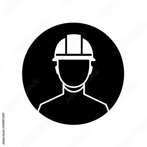 Monochrome avatar of construction worker in helmet icon representing industrial profession, labor safety, or site personnel