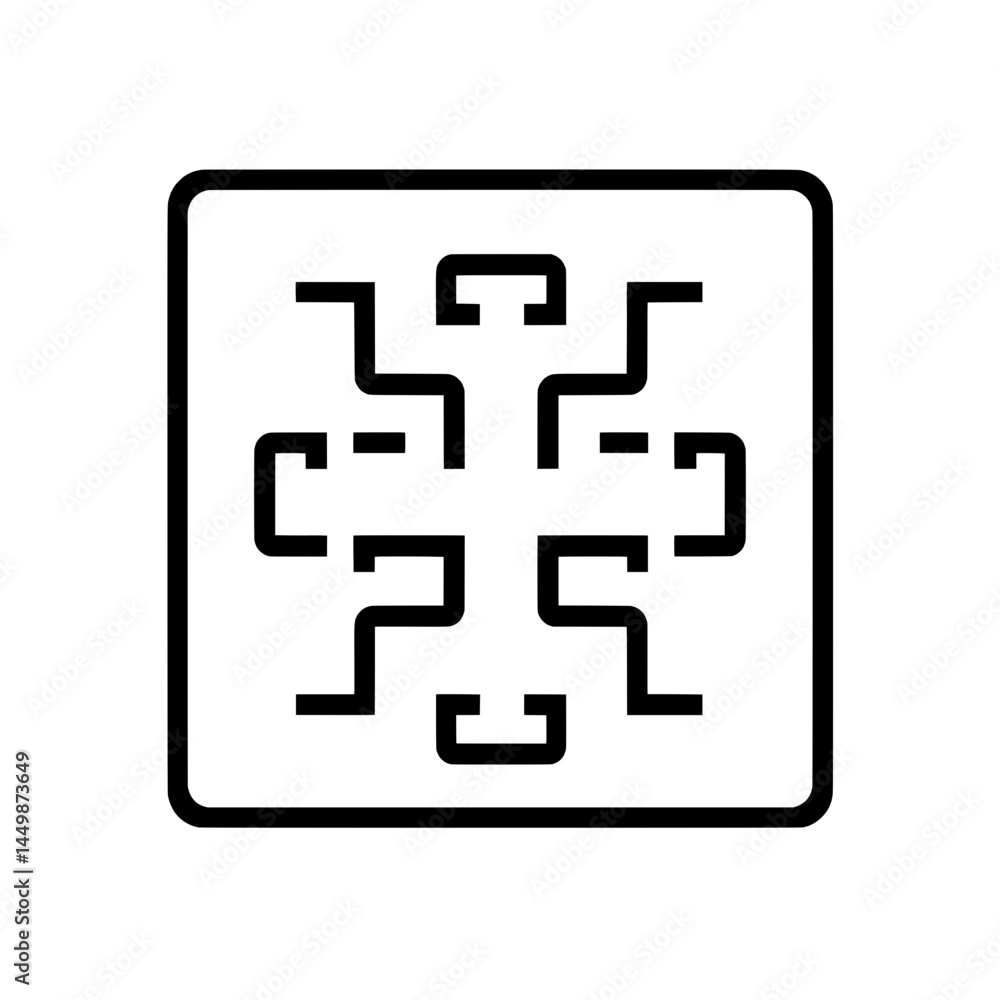 Obraz premium Abstract square icon with symmetrical path design representing digital connectivity, logic structure, or tech layout