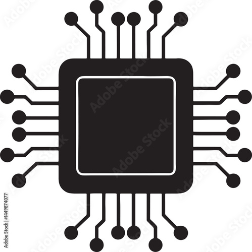A crisp, black and white vector of a rectangular microchip on white background