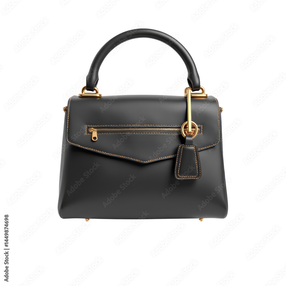 Floating Handbag with Sleek Leather Texture and Gold Detailing Isolated on White Background Floating Handbag with Sleek Leather Texture and Gold Detailing Isolated on White Background