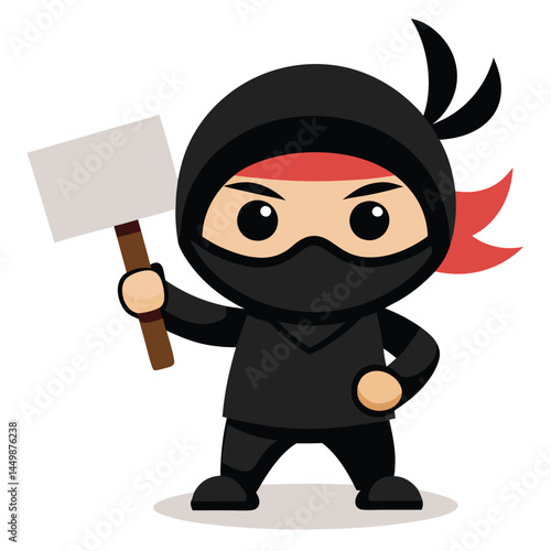 Explore the charming design of a cute ninja holding a correct sign in this mascot icon illustration. Perfect for adding a playful and informative touch to your projects, this illustration is ideal for