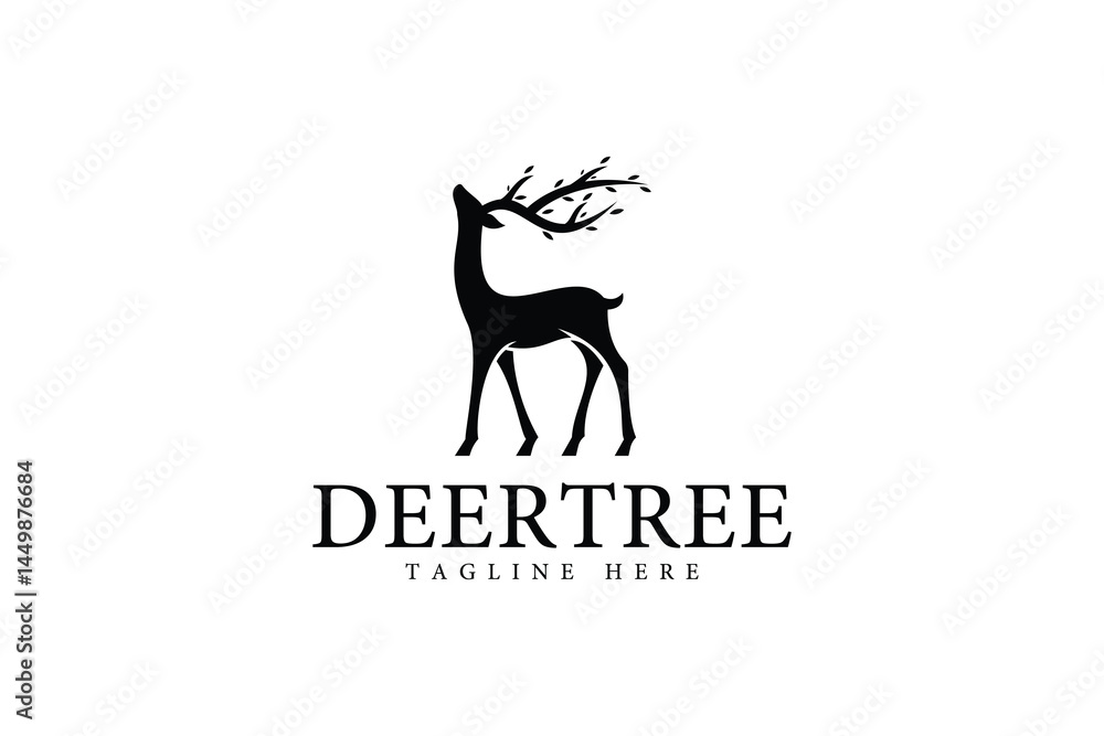 deer tree logo design template, logo icon vector illustration silhouette deer tree logo design template, logo icon vector illustration silhouette