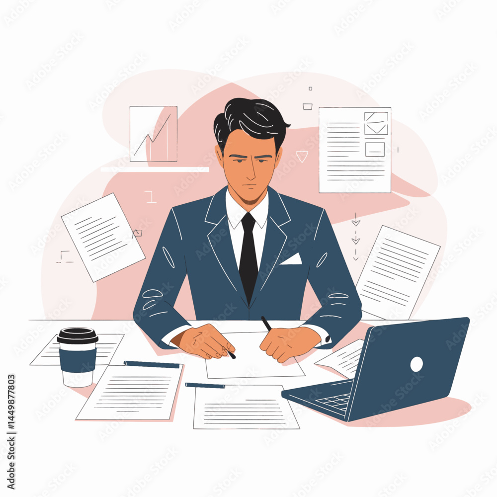 businessman is busy working hard design illustration flat businessman is busy working hard design illustration flat