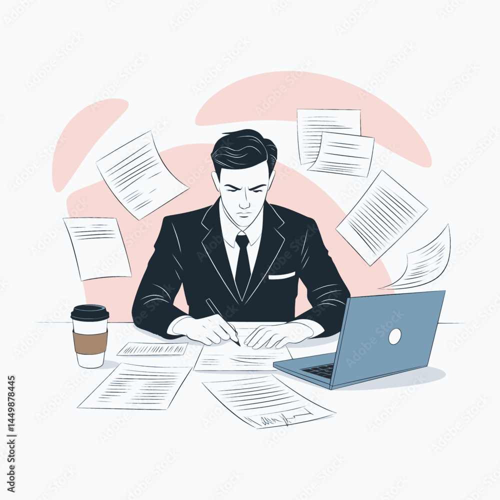 businessman is busy working hard design on white background businessman is busy working hard design on white background