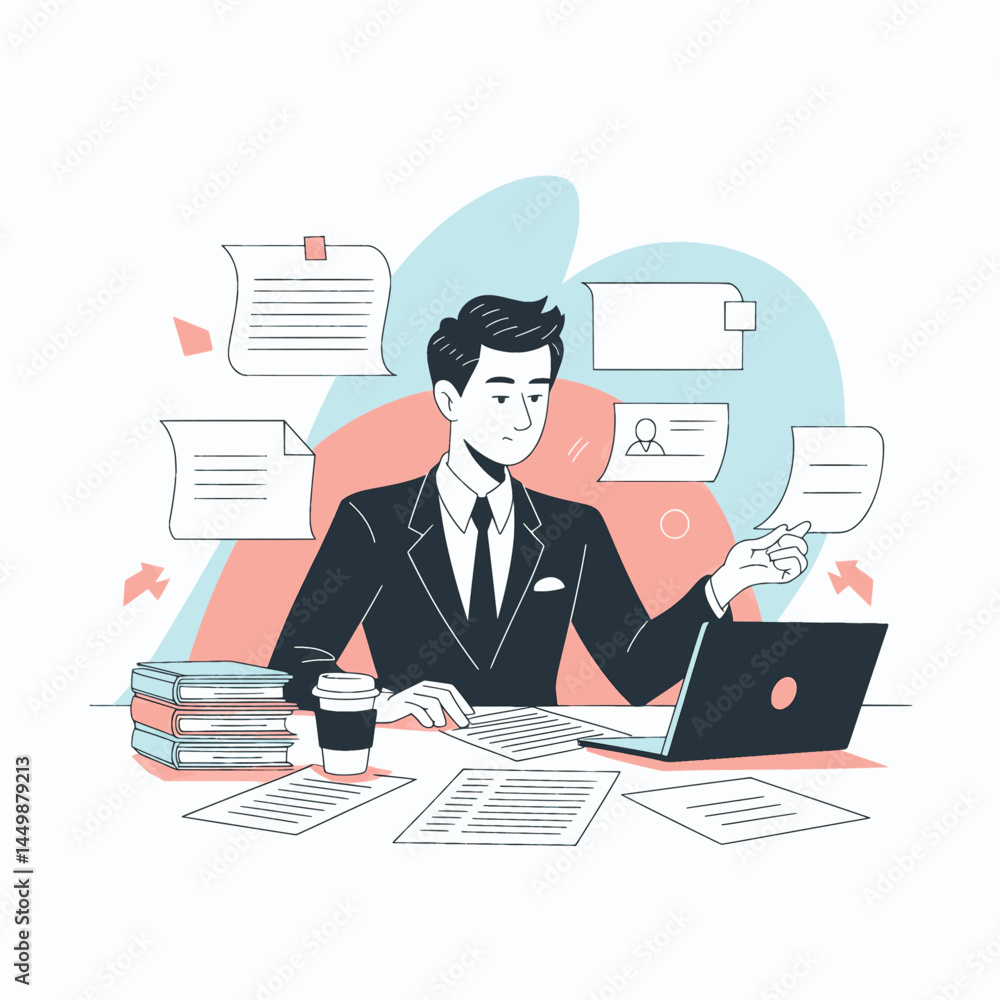 businessman is busy working hard flat design businessman is busy working hard flat design