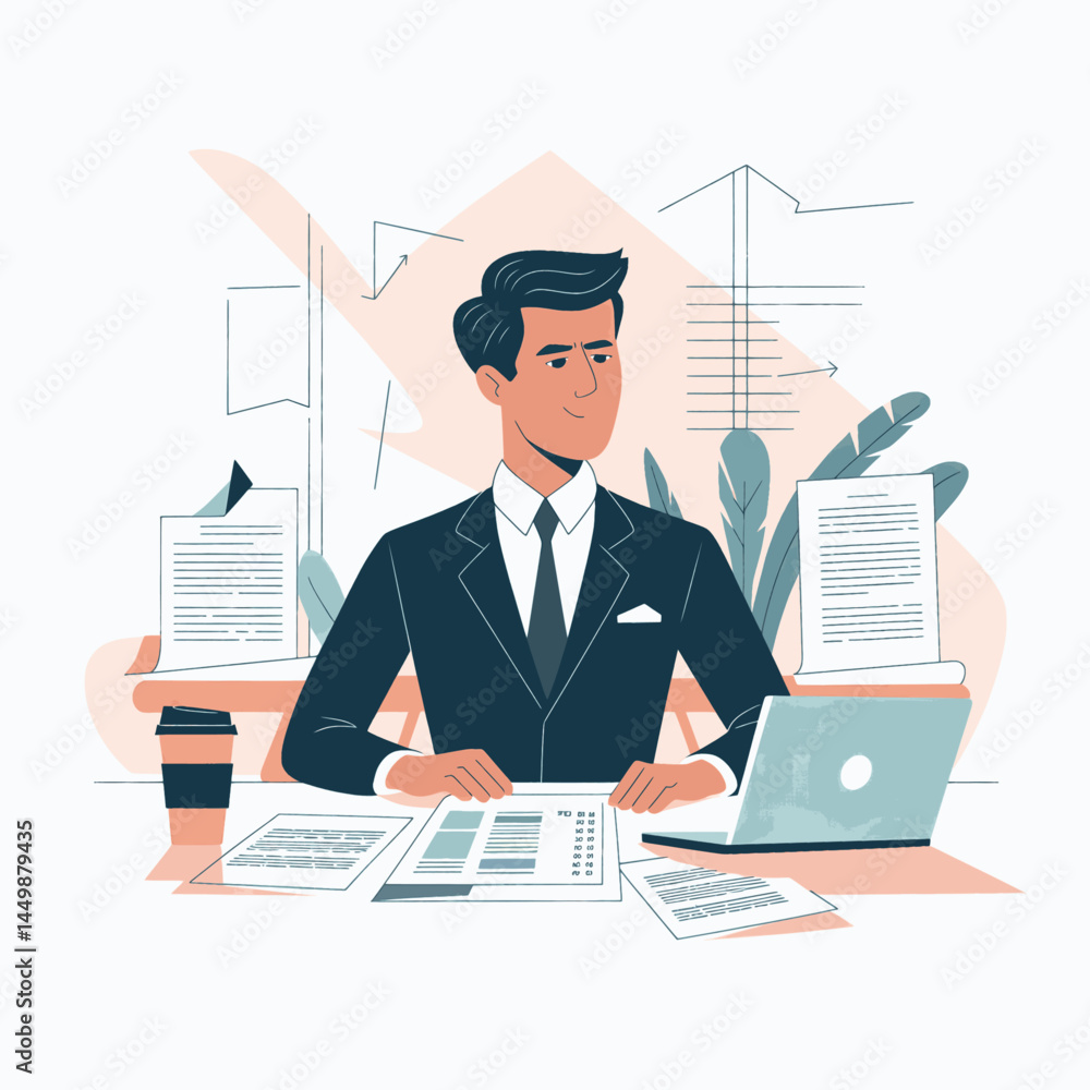 businessman is busy working hard flat illustration design businessman is busy working hard flat illustration design