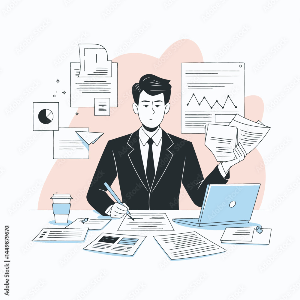 businessman is busy working hard flat businessman is busy working hard flat