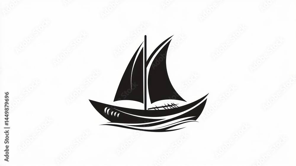 Silhouette of a sailboat on waves. Simple nautical graphic. Possible use Stock photo Silhouette of a sailboat on waves. Simple nautical graphic. Possible use Stock photo