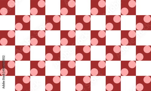 Red and pink polka dots and square block pattern, Red dot on red background, design for fabric printing as repeat pattern, pink red circle
