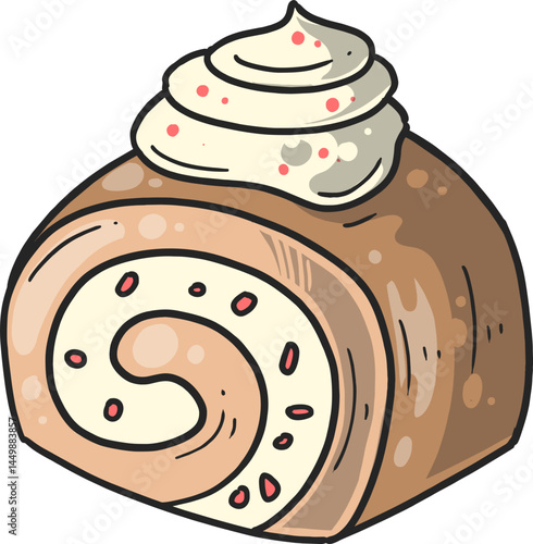 Delicious Swiss Roll Cake with Creamy Whipped Topping and Sprinkles A Sweet Treat Illustration