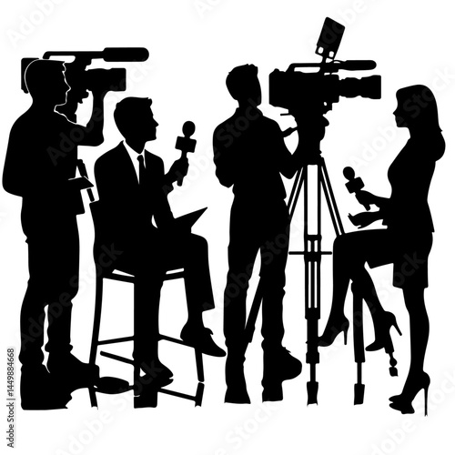 Silhouette of News Interview with Reporters and Cameras