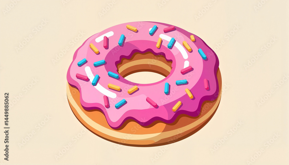 Iced donut with sprinkles in flat vector style, for designs with copy space Iced donut with sprinkles in flat vector style, for designs with copy space