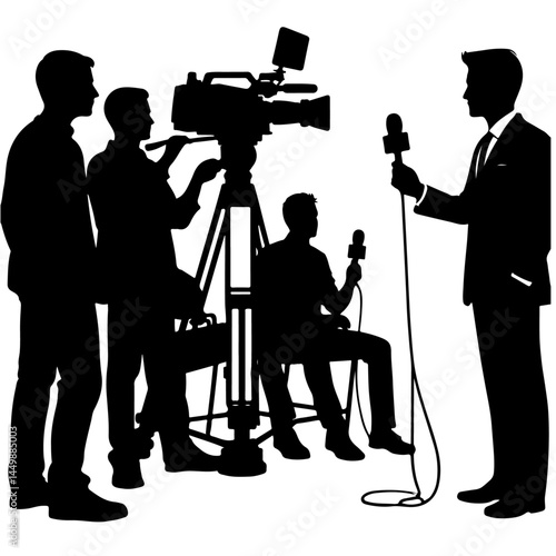 Silhouette of News Interview with Reporters and Cameras