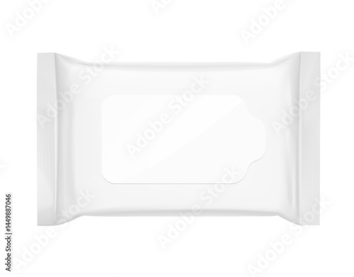 Wet wipes flow package mockup with realistic flap. Vector illustration isolated on white background. Can be use for your design, promo, adv and etc. EPS10.