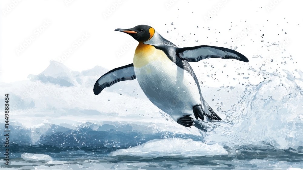 Fototapeta premium king penguin leaping into the ocean