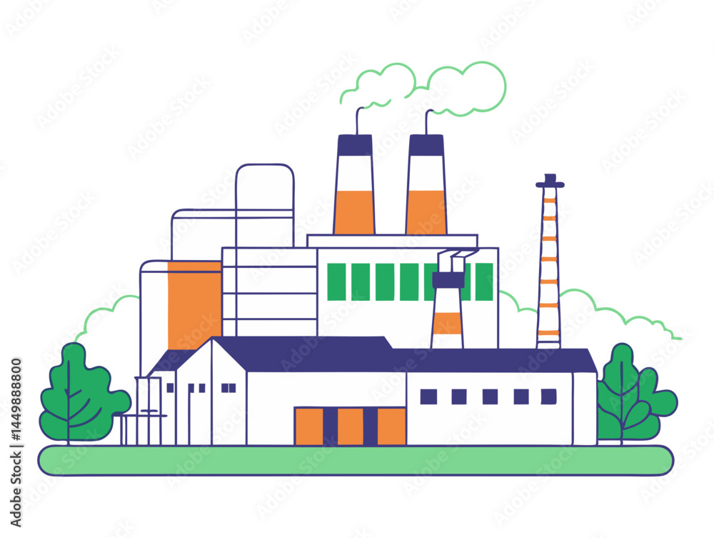 Vector of modern factory with clean air emission filters and green environment concept, isolated on white background.
Vector of modern factory with clean air emission filters and green environment concept, isolated on white background.