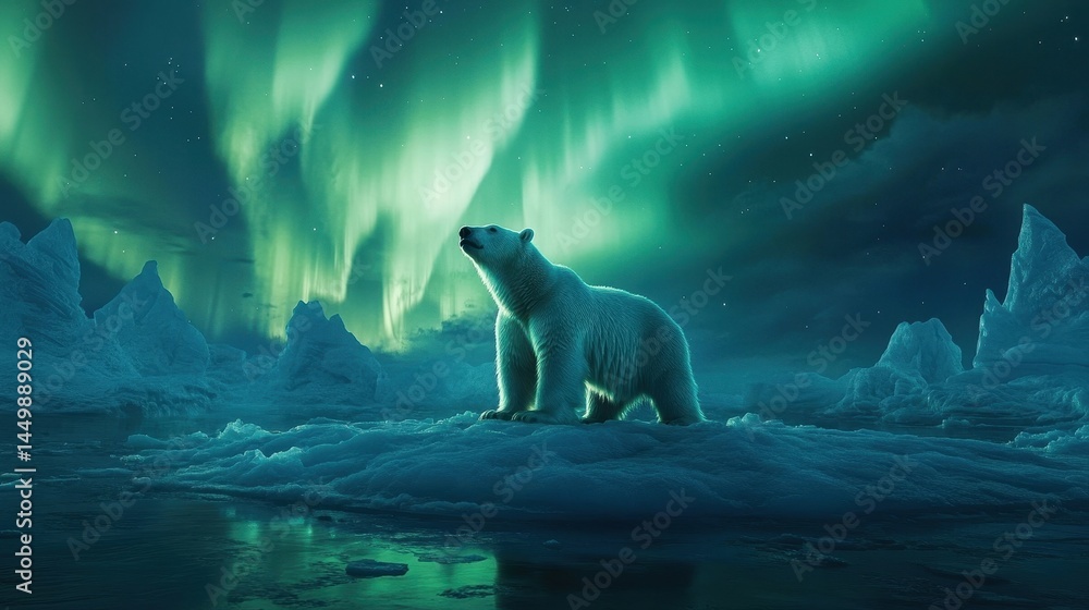 polar bear under aurora borealis polar bear under aurora borealis