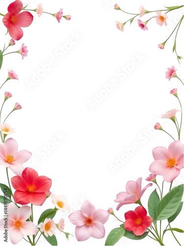 Vibrant Floral Summer Frame PNG, Transparent Bloom Border Arrangement, Botanical Spring Overlay, Colorful Flower Illustration with Cosmos and Daisies for Invitation Designs