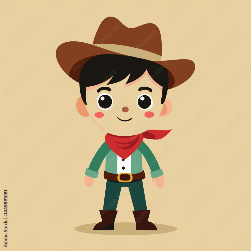 Explore the charming design of a cute little cowboy in this mascot illustration. Perfect for adding a playful and adventurous touch to your projects, this illustration is ideal for western-themed cont Explore the charming design of a cute little cowboy in this mascot illustration. Perfect for adding a playful and adventurous touch to your projects, this illustration is ideal for western-themed cont