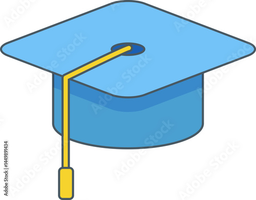 Graduation cap illustration A light blue academic cap with a yellow tassel Perfect for education themes