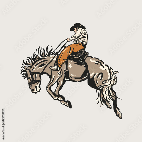 Bronco Buster Rodeo Cowboy Action Sketch