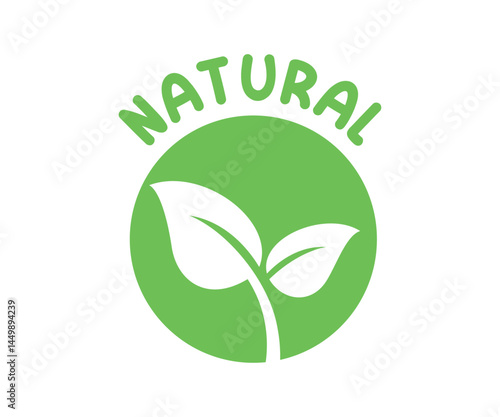 Natural label icon. Leaf and tree symbol certified sticker vector design and illustration.

