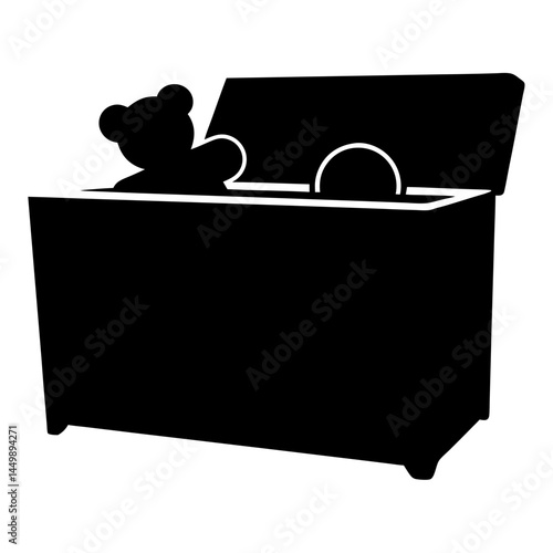 Silhouette of a toy box with a teddy bear and ball inside