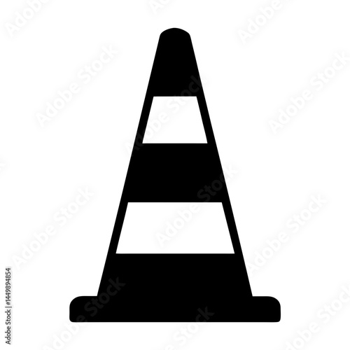 Black and white image of a traffic cone with horizontal stripes