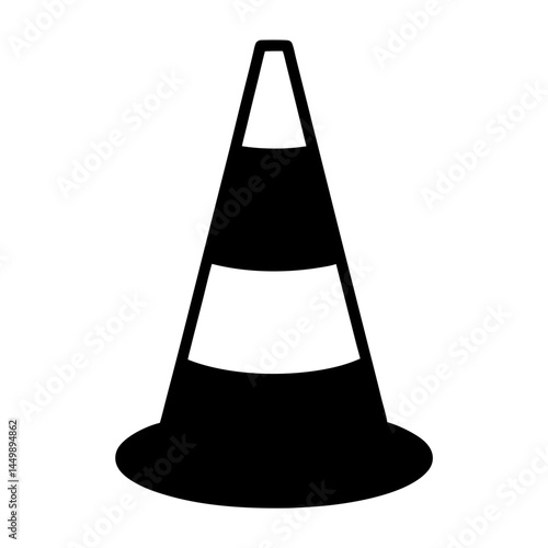 Black and White Striped Traffic Cone Silhouette for Road Safety and Construction