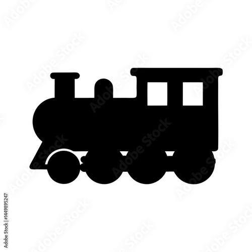 Simple Black Silhouette of an Old Fashioned Steam Train Engine Isolated