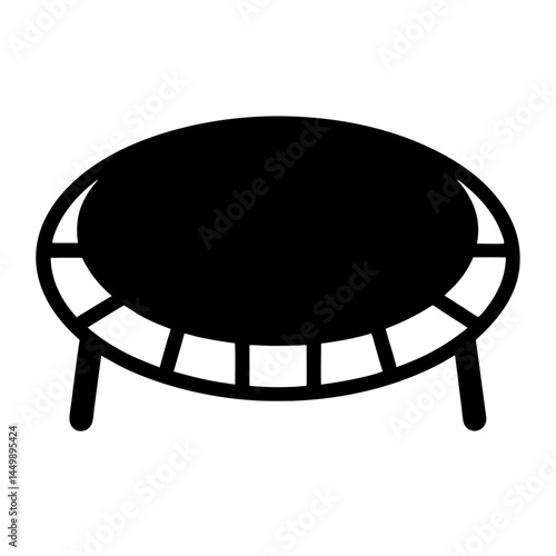 Black silhouette of a trampoline with legs, side view perspective