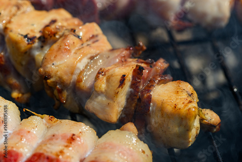 Obraz na plátně Skewer (Serbian: Raznjici) is a popular Serbian specialty of grilled meat, equivalent of the Greek souvlaki and Turkish şaşlık